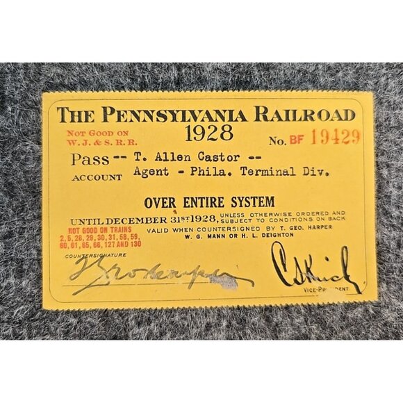 1928 Pennsylvania Railroad System Pass #BF19429 Paper Signed - Picture 1 of 7